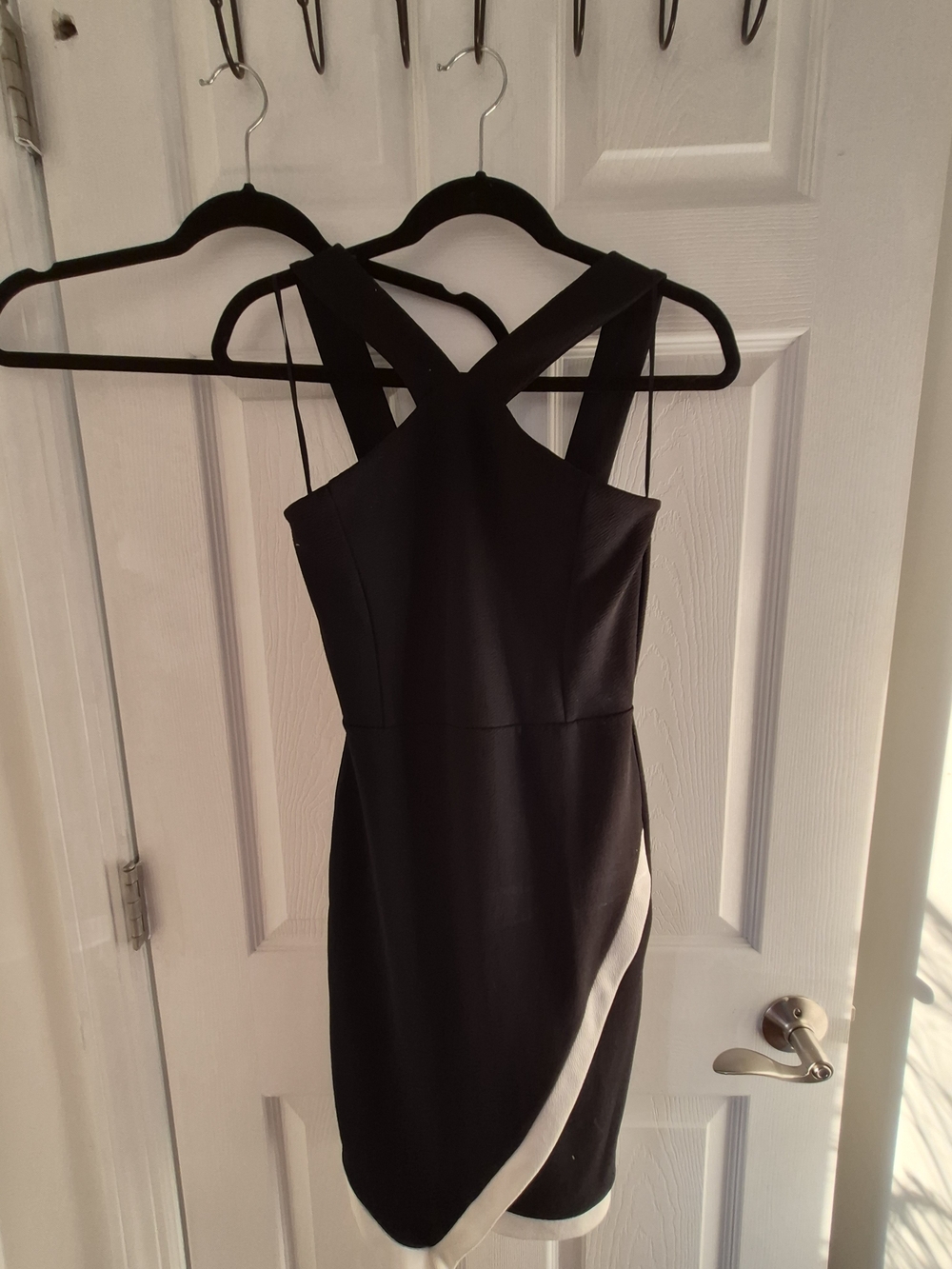 Missguided Black One-Shoulder Stretch Cocktail Dress with White Trim